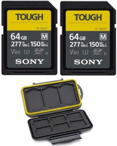 Sony 64GB SF-M Series High Speed Tough SD Card (2-Pack) Bundle with Rugged Memory Storage Case (3 Items)
