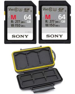 Sony 64GB V60 UHS-II M-Series Memory Card (2-Pack) Bundle with Memory Card Holder (3 Items)